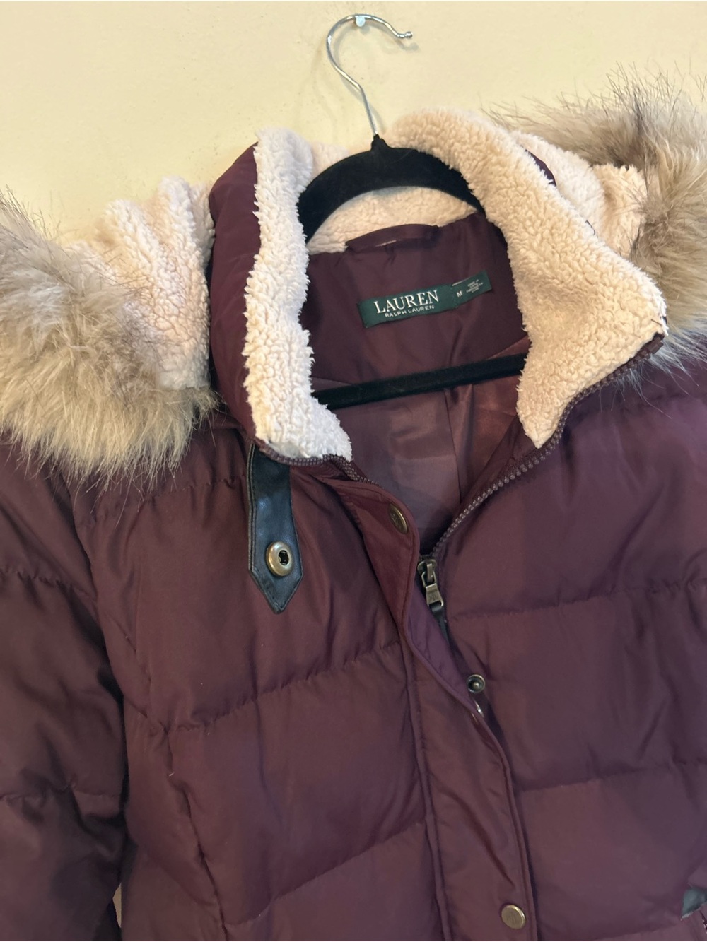 Ralph Lauren Women’s Down Fill Faux Fur Detachable Hood Purple Puff Jacket M - Picture 5 of 13